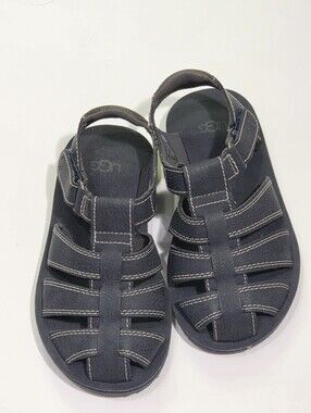 New UGG Boys Kids Black Strap Fisherman Leather Sandals US10
